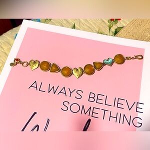 JEWELRY SALE!!! VTG Lucky Brand bracelet,hammered brass hearts,faceted stones